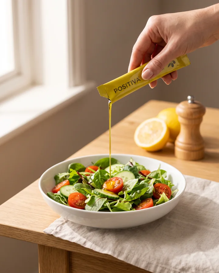 1 ซองคือน้ำสลัด 1 จาน อาร์เบกีนาไม่ขมจึงไม่กลบผักใบอ่อน